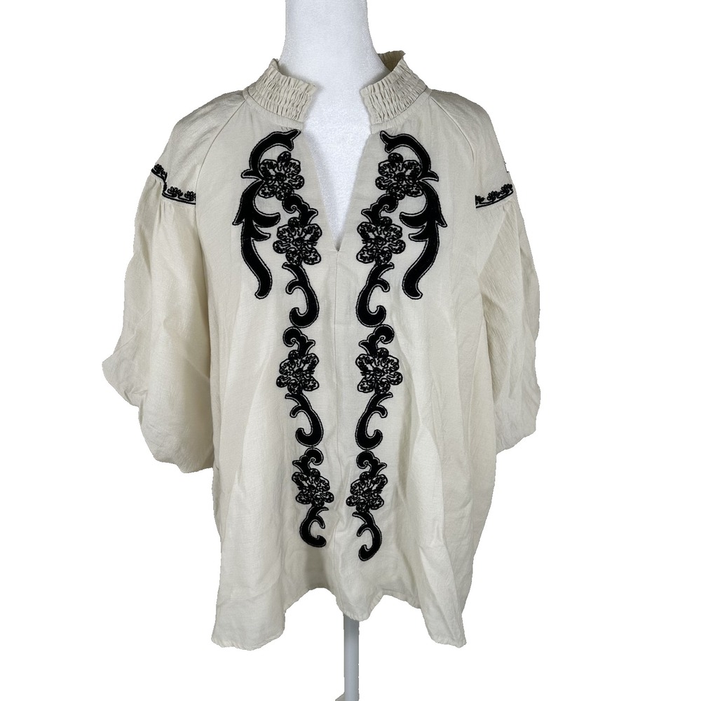 Style U Blouse Women's Extra Large White Puff Sleeve Cottagecore Boho Peasant